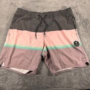 VISSLA Ecolastics Mens XL Board Shorts Pink Gray Colorblock Stretch Quick Dry